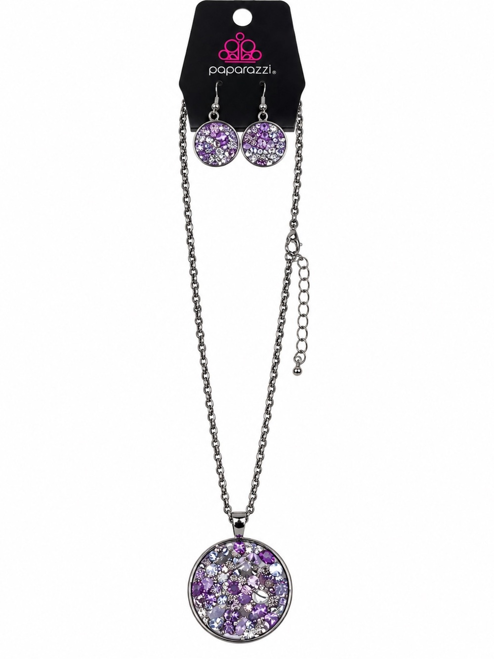 Paparazzi Purple Crystal Disc Necklace and Earrings Set